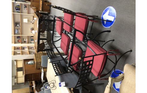 TABLE VERRE FER FORGE + LOT DE 6 CHAISES