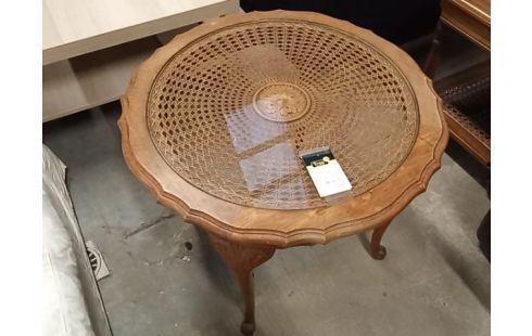 TABLE BASSE CHENE CANNEE STYLE LOUIS XV RONDE