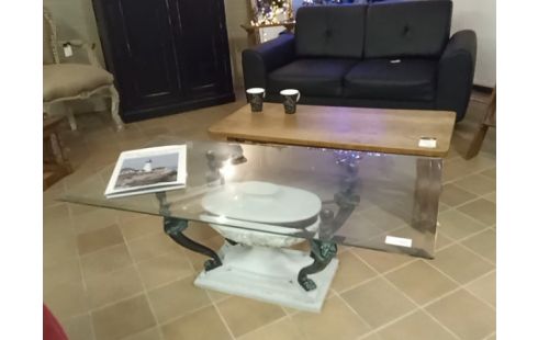 TABLE BASSE VERRE PIED METAL BLANC