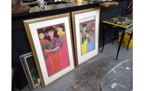 ENCADREMENT DORÉ RECTANGULAIRE FEMME FLEURS POISEAUX ASIE