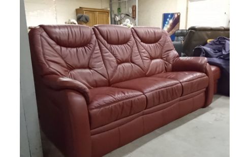 SALON CUIR BRIQUE 3+2+POUF