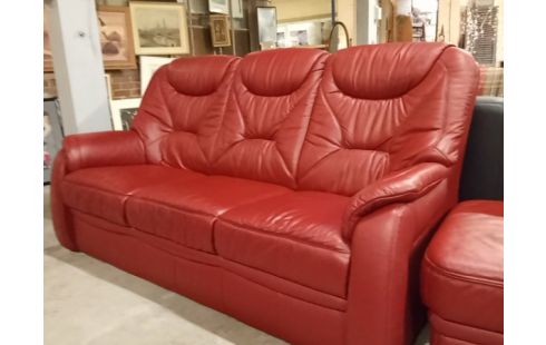 SALON CUIR BRIQUE 3+2+POUF