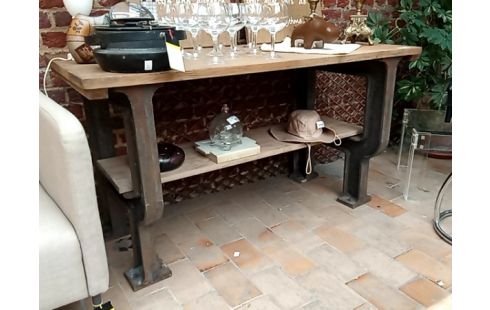 CONSOLE CHENE PIED FONTE STYLE INDU