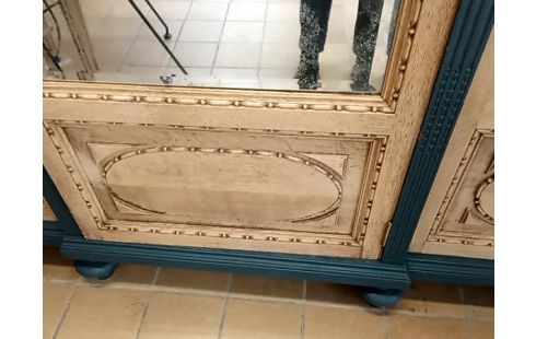 GARDE ROBES PATINE BLEUE 3 PORTES MIROIR