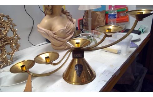 KANDELABER MESSING GEHÄMMERT 50ER JAHRE