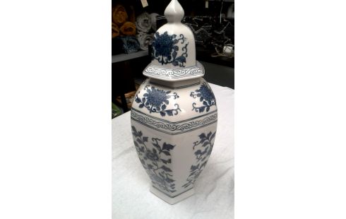 DECKELVASE WEISS BLAU