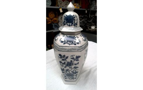 DECKELVASE WEISS BLAU