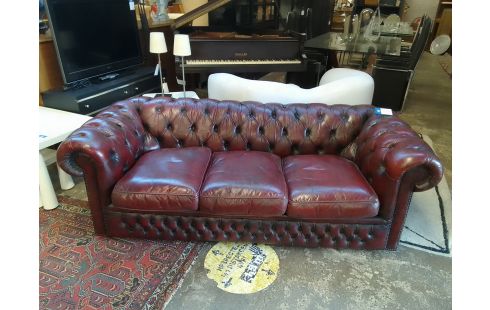 CANAPE CHESTERFIELD 3 PLACES CUIR BORDEAUX