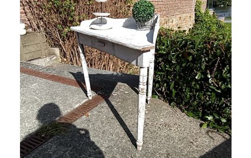 TABLE patinee blanche de coin 1 tiroir