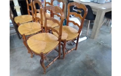 6 CHAISES BOIS PAILLEES