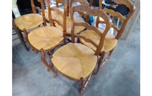 6 CHAISES BOIS PAILLEES