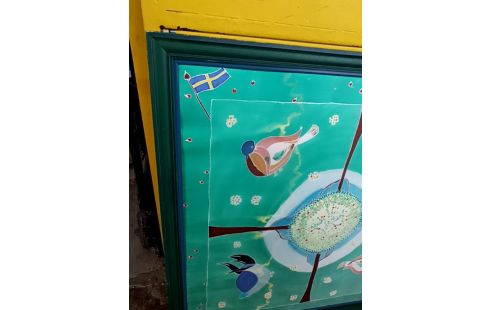TABLEAU OISEAUX FOND VERT