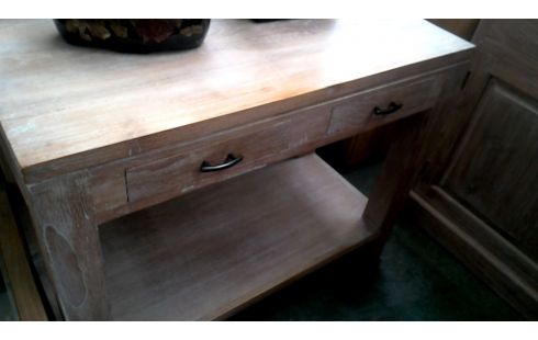 TABLE CONSOLE TECK MASSIF CERUSE 2 TIROIRS