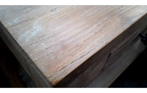 TABLE CONSOLE TECK MASSIF CERUSE 2 TIROIRS