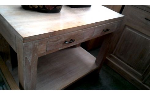 TABLE CONSOLE TECK MASSIF CERUSE 2 TIROIRS