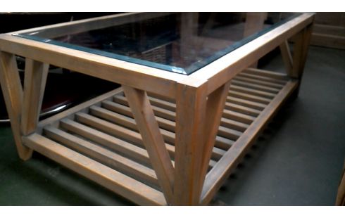 MESA DE SALÓN TECA MACIZO BISELADO HIELO