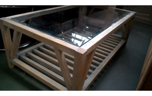 MESA DE SALÓN TECA MACIZO BISELADO HIELO