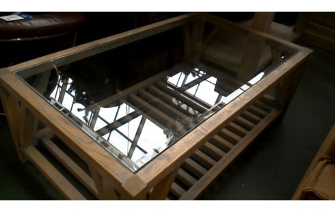 MESA DE SALÓN TECA MACIZO BISELADO HIELO