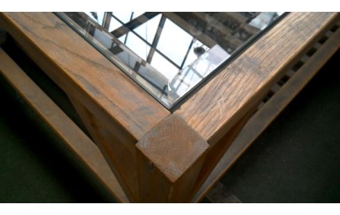 MESA DE SALÓN TECA MACIZO BISELADO HIELO