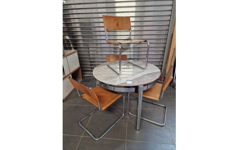 TABLE MARBRE + 4 CHAISES CUIR LINE VEENI