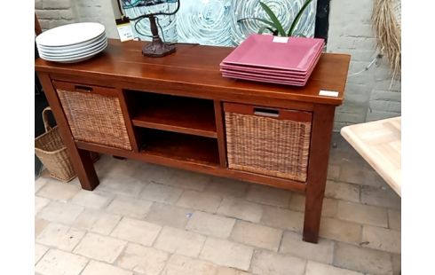 DRESSOIR TECK + 2 PANIERS ROTIN