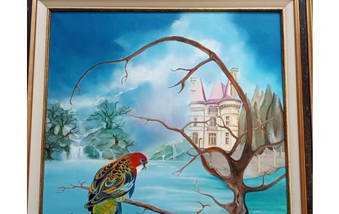 HUILE SUR TOILE PERROQUET S/ N DE NAJAC