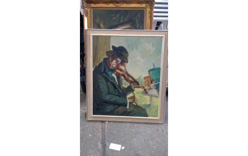 HUILE SUR PANNEAU CLOWN VIOLONISTE