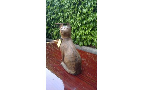 STATUE CHAT EN BOIS SCULPTEE