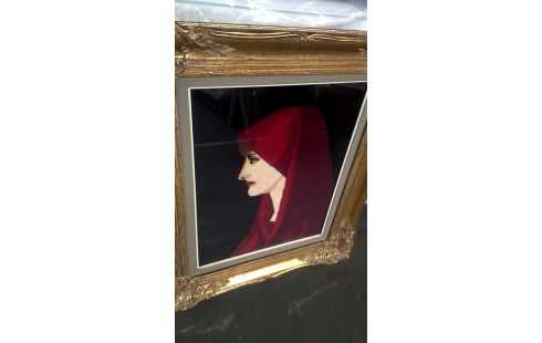 BORDUURWERK DAME IN ROOD KADER VERGULD