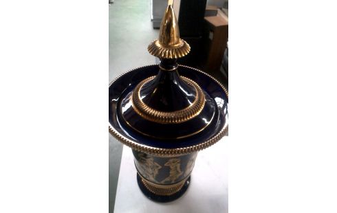 JARRÓN CON TAPA ITALIANO AZUL MET OR