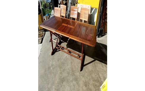 TABLE DE JARDIN TECK ALLONGE INTÉGRÉ