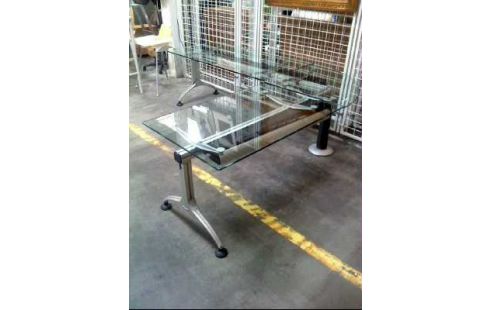 ECKSCHREIBTISCH GLAS METALL 3-BEINE