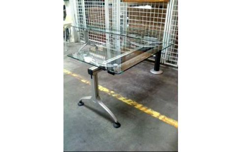 ECKSCHREIBTISCH GLAS METALL 3-BEINE