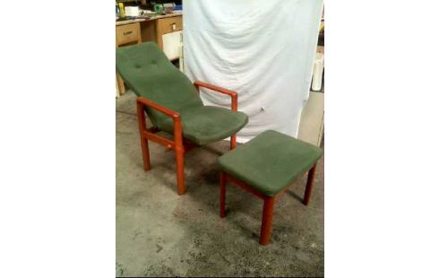 SESSEL MIT HOCKER TEAK VERST.BAR GRÜN