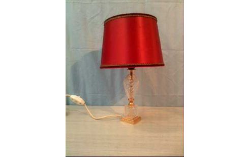 TISCHLAMPE SCHIRM ROT FUß GLAS GOLDF.