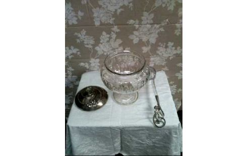 BOWLE-SCHÜSSEL GLAS METALLDECKEL +LÖFFEL