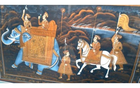 PINTURA SOBRE SEDA ORIENTAL, , ELEFANTE, , CABALLO BLANCA