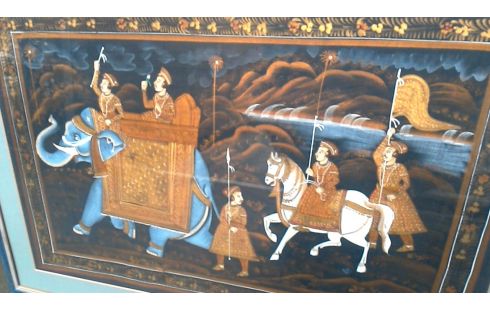 PINTURA SOBRE SEDA ORIENTAL, , ELEFANTE, , CABALLO BLANCA