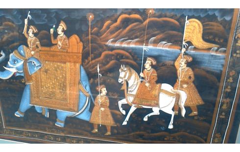 PINTURA SOBRE SEDA ORIENTAL, , ELEFANTE, , CABALLO BLANCA