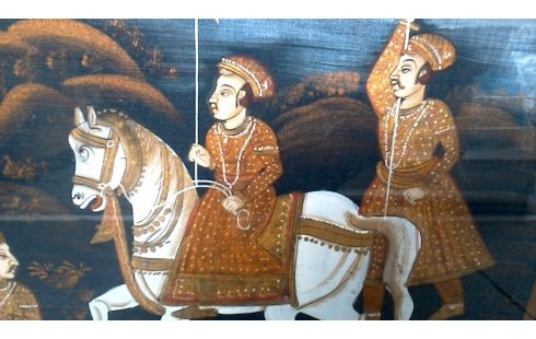 PINTURA SOBRE SEDA ORIENTAL, , ELEFANTE, , CABALLO BLANCA