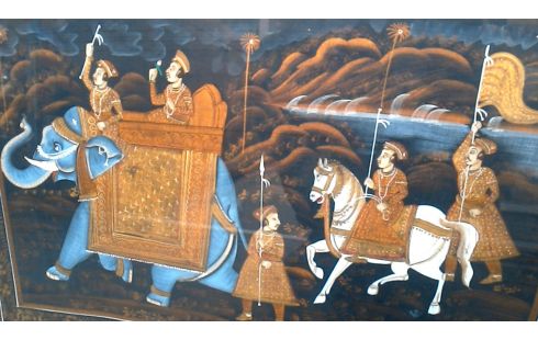 PINTURA SOBRE SEDA ORIENTAL, , ELEFANTE, , CABALLO BLANCA