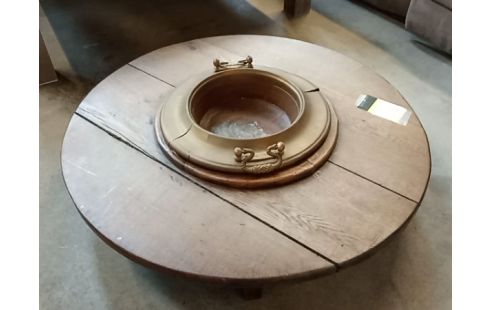 TABLE BASSE RONDE CHENE ET CUIVRE