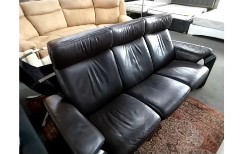 CANAPE 3 PLACES CUIR MARRON ABIME SUR LES COTES