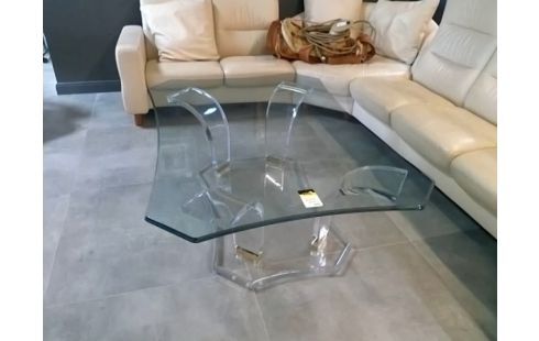 TABLE BASSE PLATEAU VERRE EMPIETEMENT ACRYLIQUE DESIGN ITALIEN