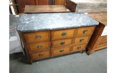 COMMODE PLAQUAGE NOYER PLATEAU MARBRE