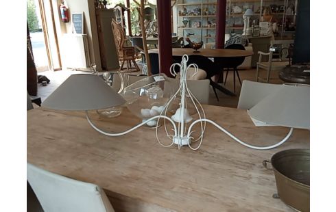 LUSTRE 2 BRANCHES PATINE BLANC