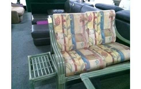 CANAPE 2P TOTIN VERT + 2 FAUTEUILS ROTIN VERT