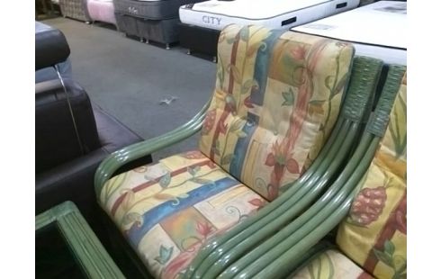 CANAPE 2P TOTIN VERT + 2 FAUTEUILS ROTIN VERT