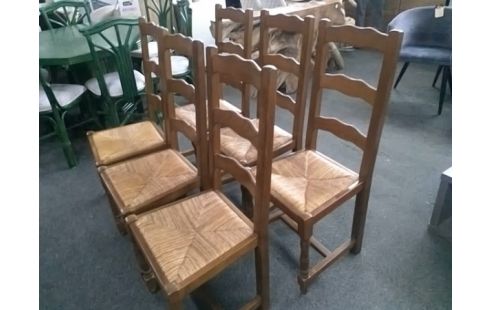6 CHAISES PAILLEES BOIS RUSTIQUE