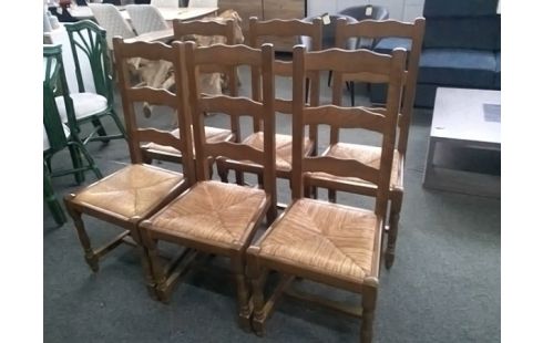 6 CHAISES PAILLEES BOIS RUSTIQUE